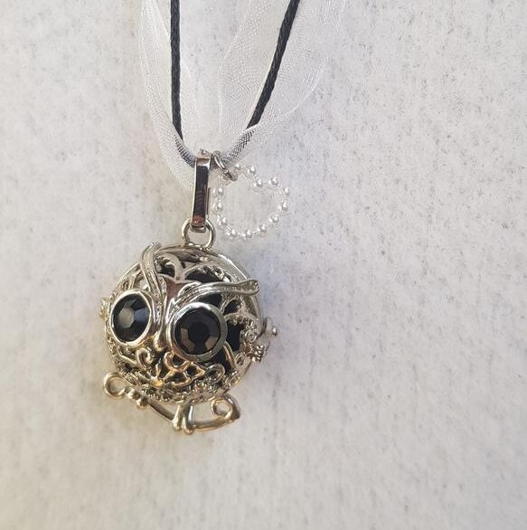 Bola de grossesse - chouette et perle d'harmonie noire