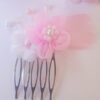 Peigne mariage - fleur organza rose clair et plume