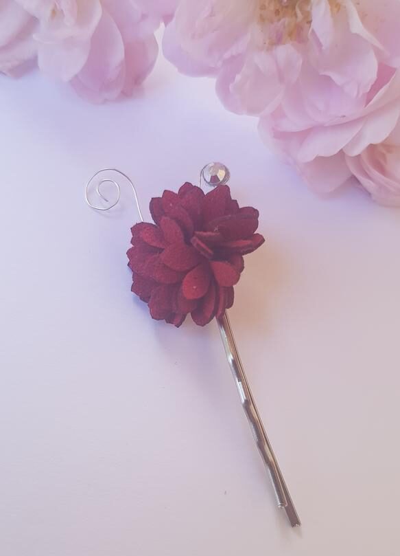 Épingle cheveux mariage - fleur bordeaux, strass et arabesques