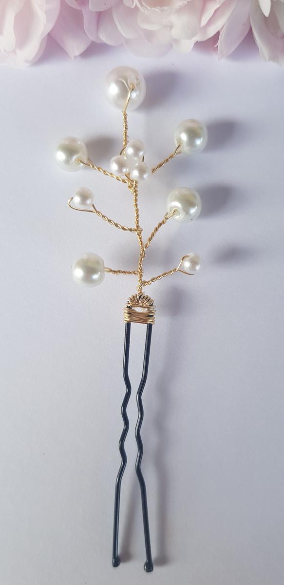 Pic cheveux mariage torsade perles blanches Pic cheveux mariage - 1 branche torsade de perles blanches