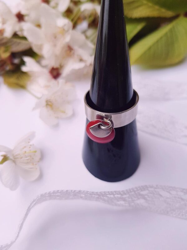 Bague artisanale inox personnalisable - sequin rond coloré et mini éventail argenté