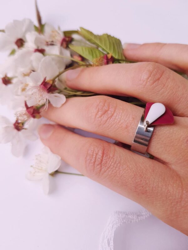 Bague inox artisanale - sequins émaillés goutte et éventail de couleur au choix