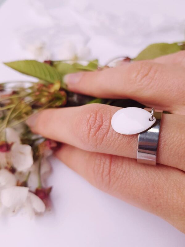 Bague artisanale inox personnalisable - sequin goutte coloré