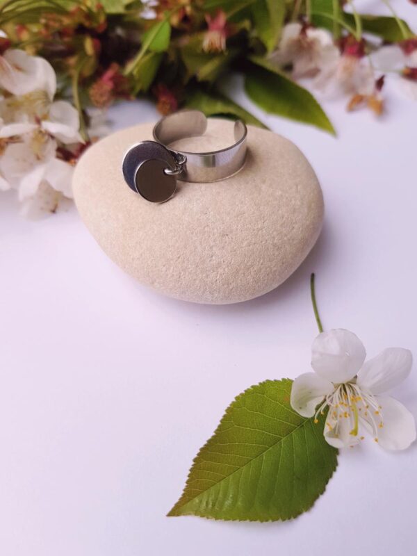 Bague artisanale inox - double sequins ronds argentés