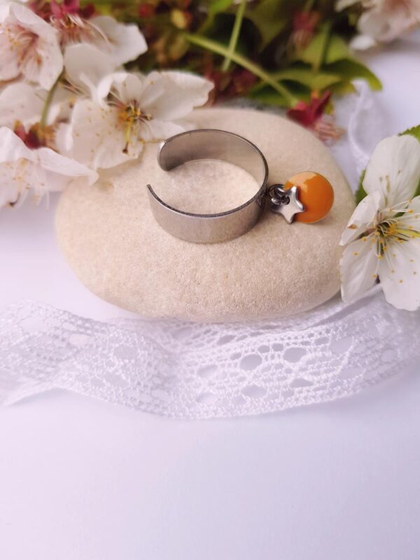 Bague artisanale inox personnalisable - sequin rond coloré et étoile argentée