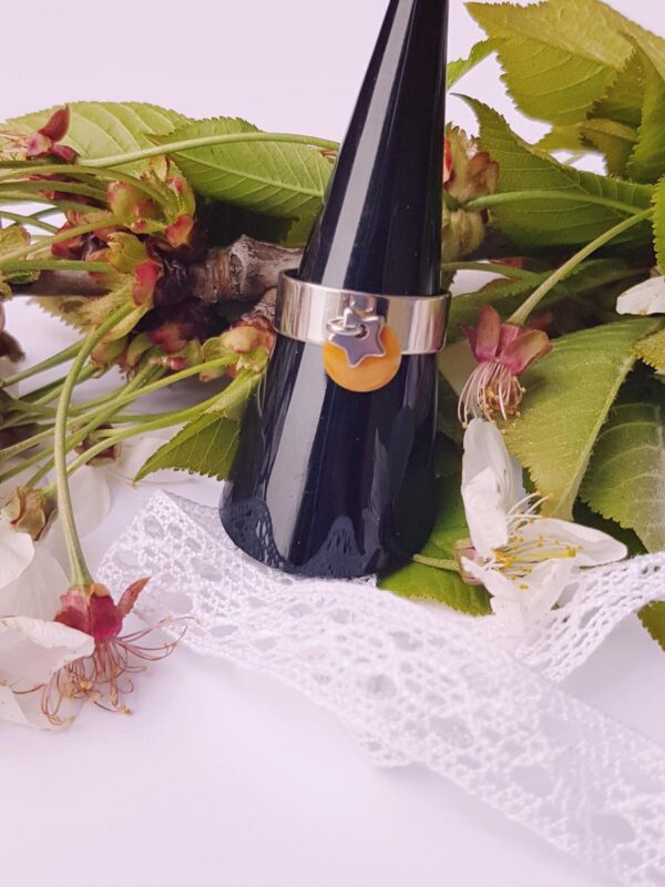 Bague artisanale inox personnalisable - sequin rond coloré et étoile argentée