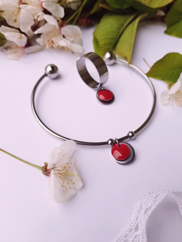 Bracelet et bague fait main en inox personnalisable - sequin rond coloré et argenté