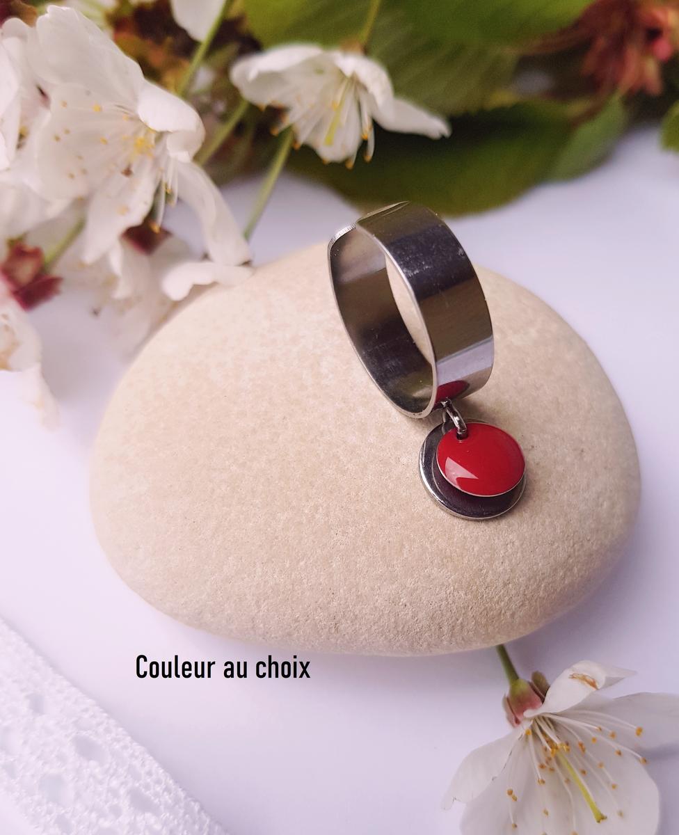 Bague artisanale inox personnalisable - sequin rond coloré et argenté