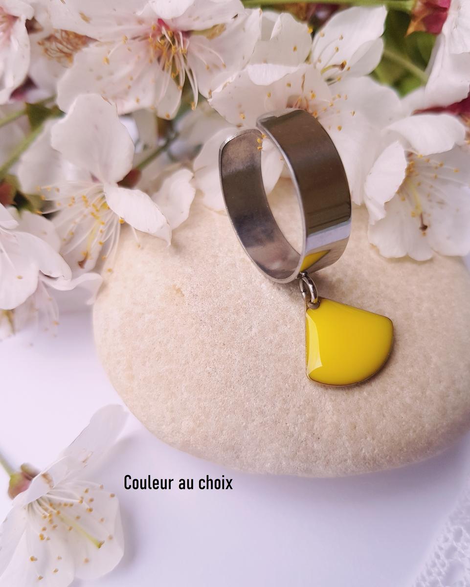 Bague artisanale inox personnalisable - sequin éventail coloré