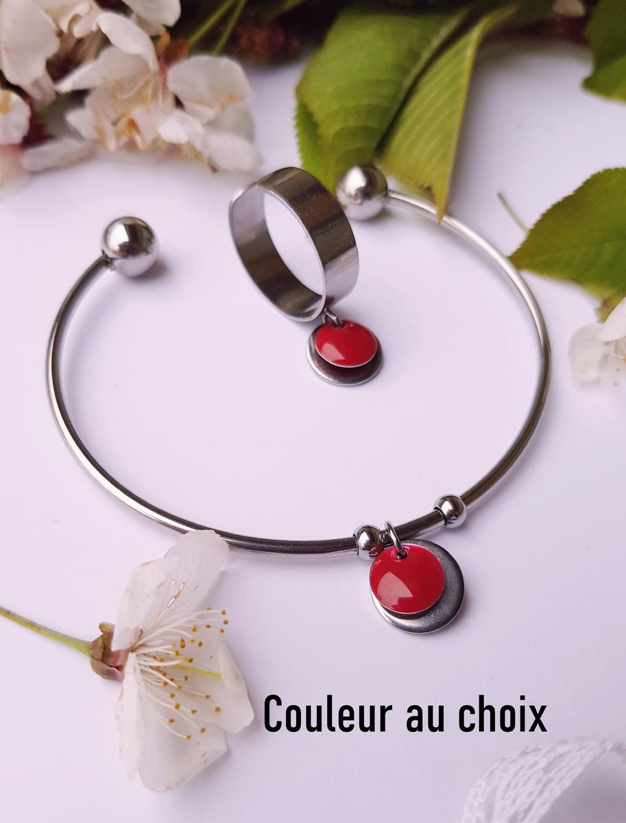 Bracelet et bague fait main en inox personnalisable - sequin rond coloré et argenté