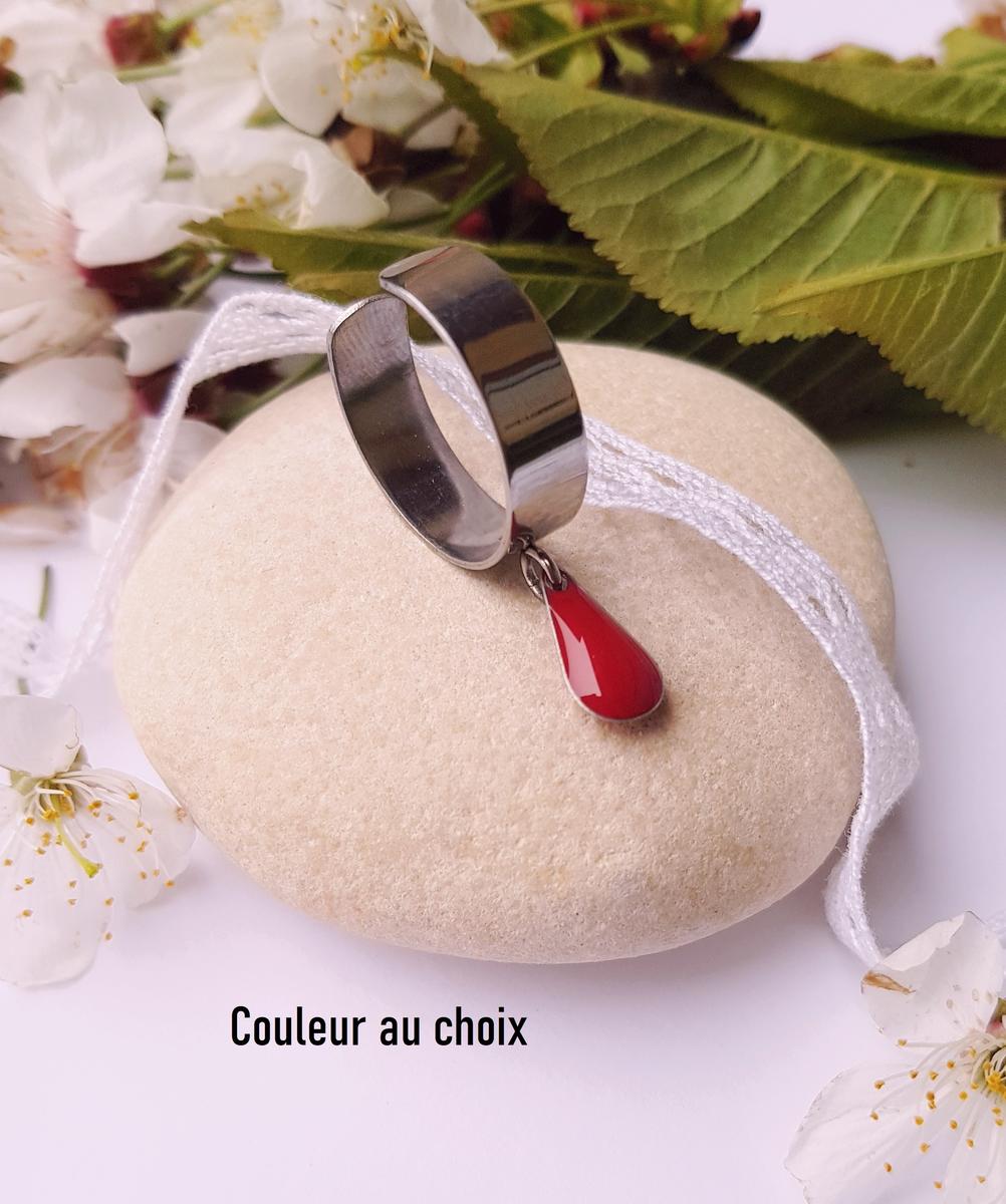 Bague inox artisanale - sequin émaillé goutte de couleur au choix