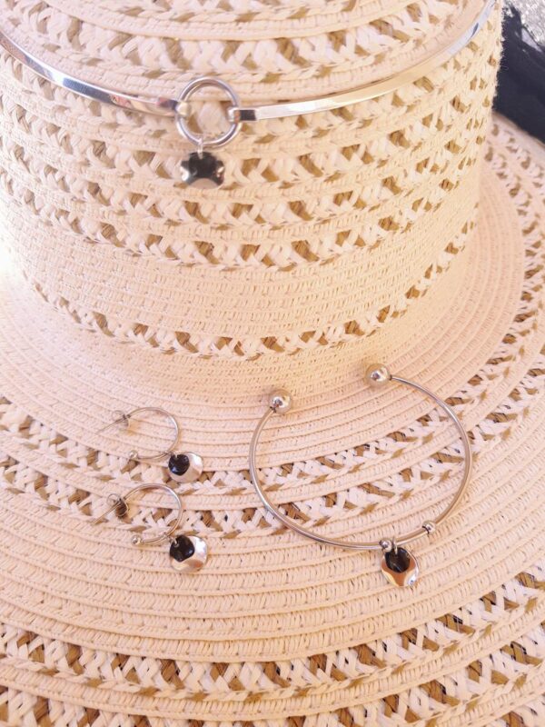 Parure [Boucles d'oreilles, collier et bracelet] inox - sequins ronds noirs et argentés