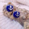 Boucles d'oreilles inox - ancre marine et sequin bleue