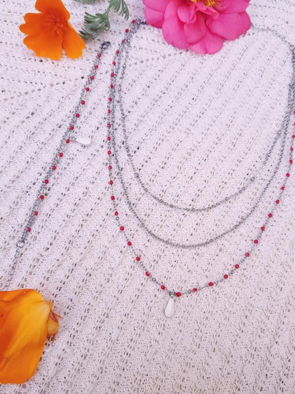 Bracelet et collier inox personnalisable - double chaîne et sequin goutte colorée