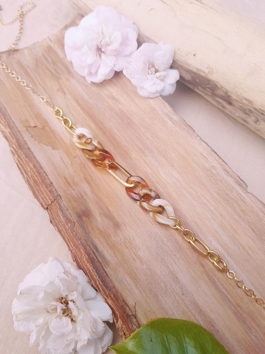 Headband inox fait main - chaîne maillons marron, beige et dorés. Calino crea