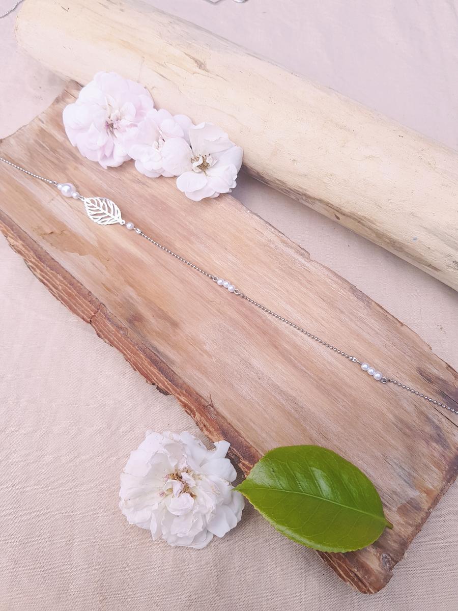 20210530_192809 Headband inox - Feuille argentée et perles d'imitation blanches