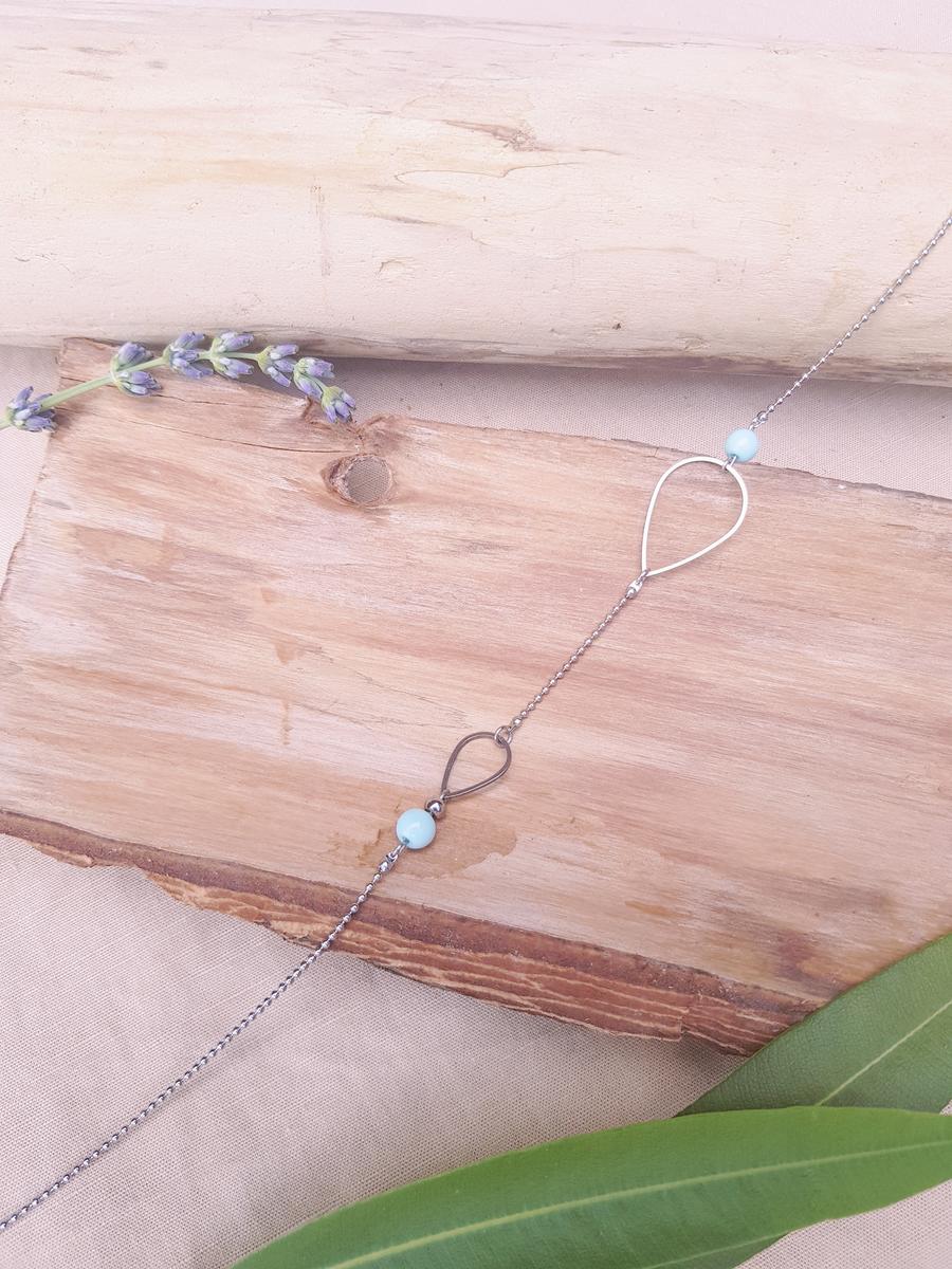 Headband inox fait main - Gouttes argentées et perles d'imitation bleu clair. Calino crea Headband inox fait main - Gouttes argentées et perles d'imitation bleu clair. Calino crea