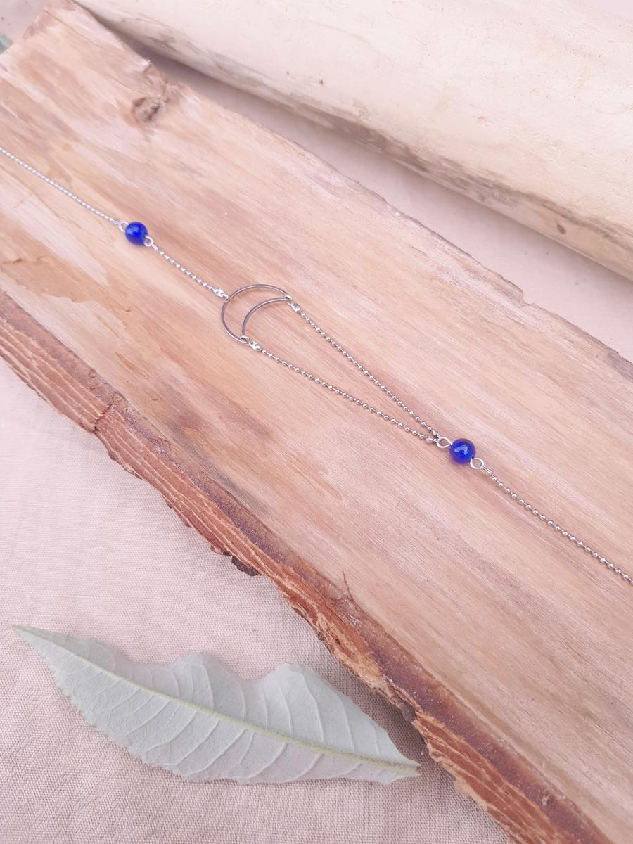 Headband inox - Lune et perles d'imitation bleues Headband inox - Lune et perles d'imitation bleues