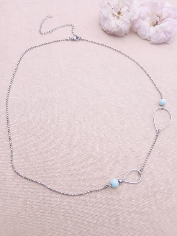 Headband inox fait main - Gouttes argentées et perles d'imitation bleu clair. Calino crea