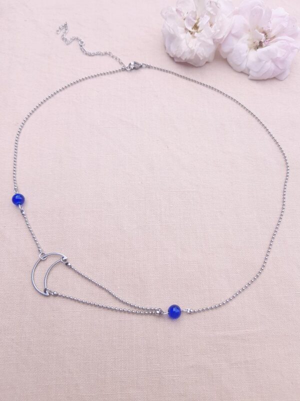 Headband inox - Lune et perles d'imitation bleues