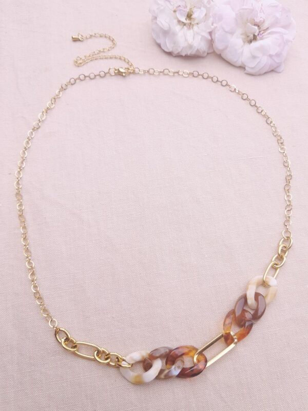 Headband inox fait main - chaîne maillons marron, beige et dorés. Calino crea Headband inox fait main - chaîne maillons marron, beige et dorés. Calino crea