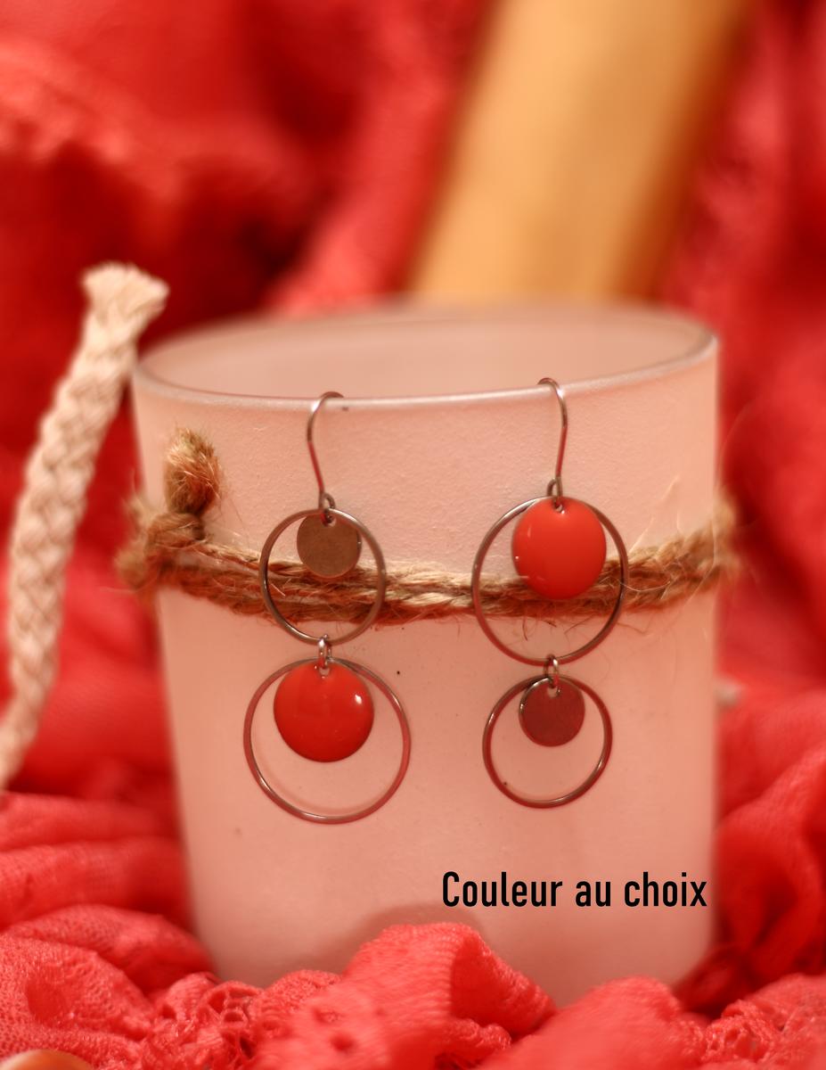 Boucles d'oreilles inox personnalisables - ASYMETRIQUES cercles et sequins colorés Boucles d'oreilles inox personnalisables - ASYMETRIQUES cercles et sequins colorés