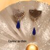 Boucles d'oreilles inox personnalisable - ASYMETRIQUES éventail et sequin goutte