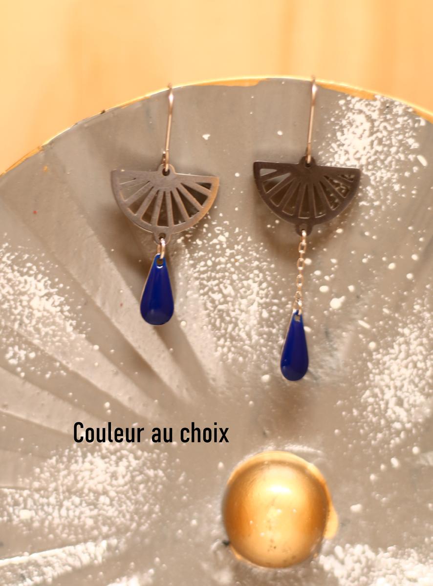Boucles d'oreilles inox personnalisable - ASYMETRIQUES éventail et sequin goutte Boucles d'oreilles inox personnalisable - ASYMETRIQUES éventail et sequin goutte
