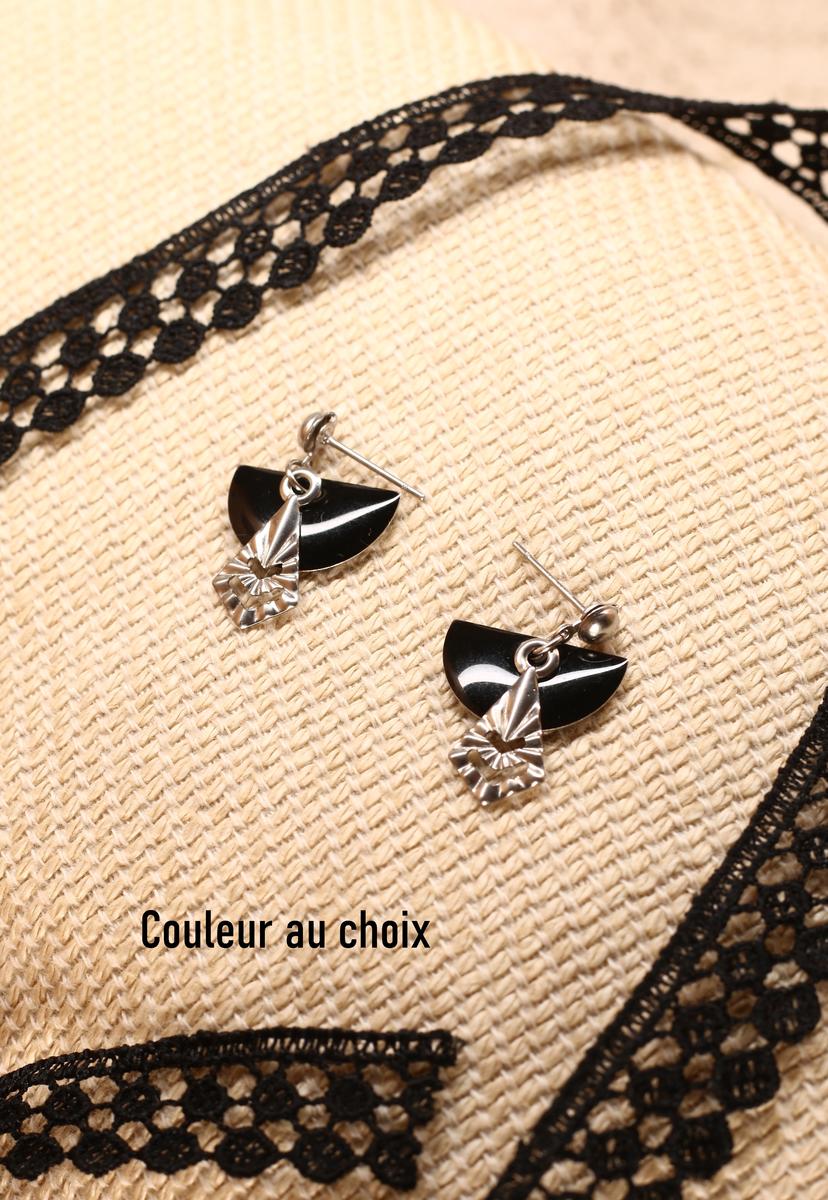 Boucles d'oreilles inox personnalisable - sequin demi-cercle et losange argenté Boucles d'oreilles inox personnalisable - sequin demi-cercle et losange argenté