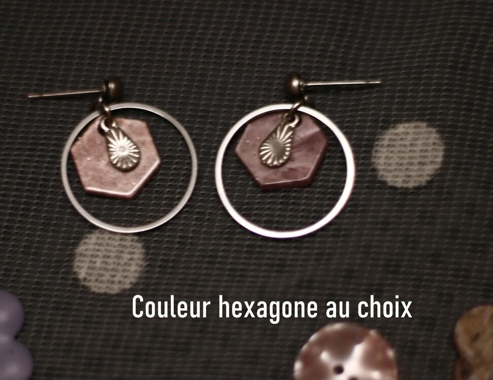 Boucles d'oreilles inox personnalisables - Anneau et hexagone résine Boucles d'oreilles inox personnalisables - Anneau et hexagone résine
