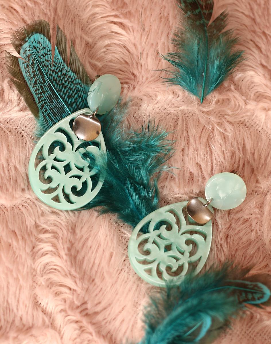 Boucles d'oreilles inox - Clou et goutte turquoise résine Boucles d'oreilles inox - Clou et goutte turquoise résine