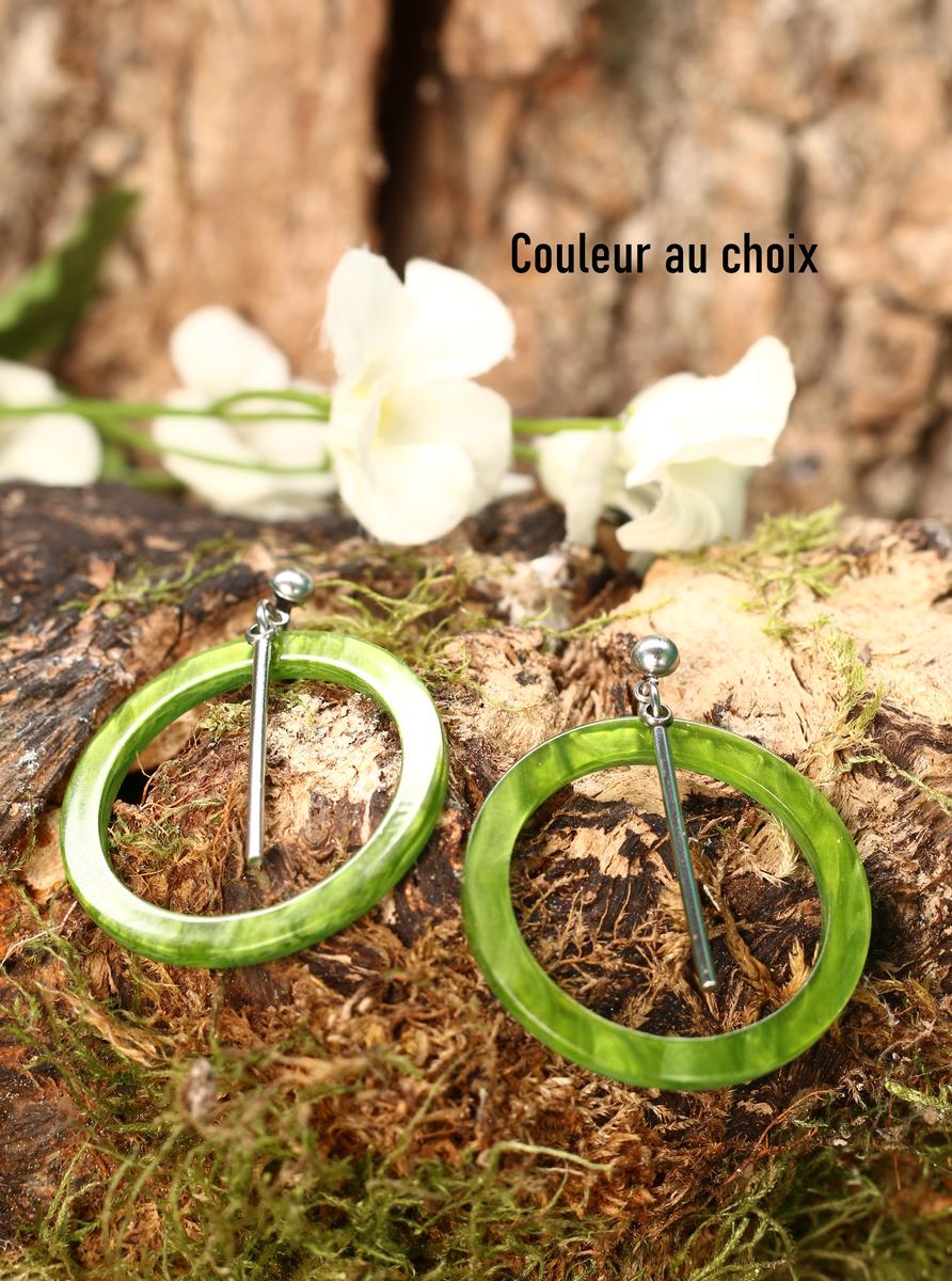 Boucles d'oreilles inox personnalisables - Créole résine et barre argentée