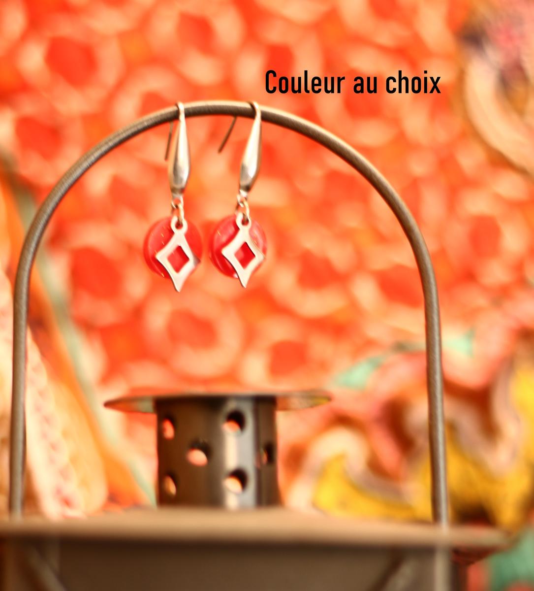 Boucles d'oreilles inox personnalisables - Sequin résine et losange ajouré Boucles d'oreilles inox personnalisables - Sequin résine et losange ajouré