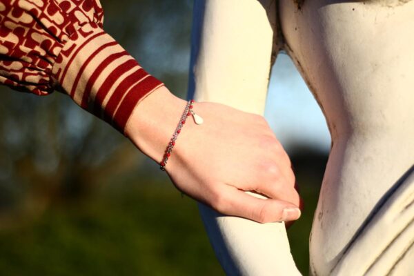 Bracelet inox personnalisable - double chaîne et sequin goutte colorée