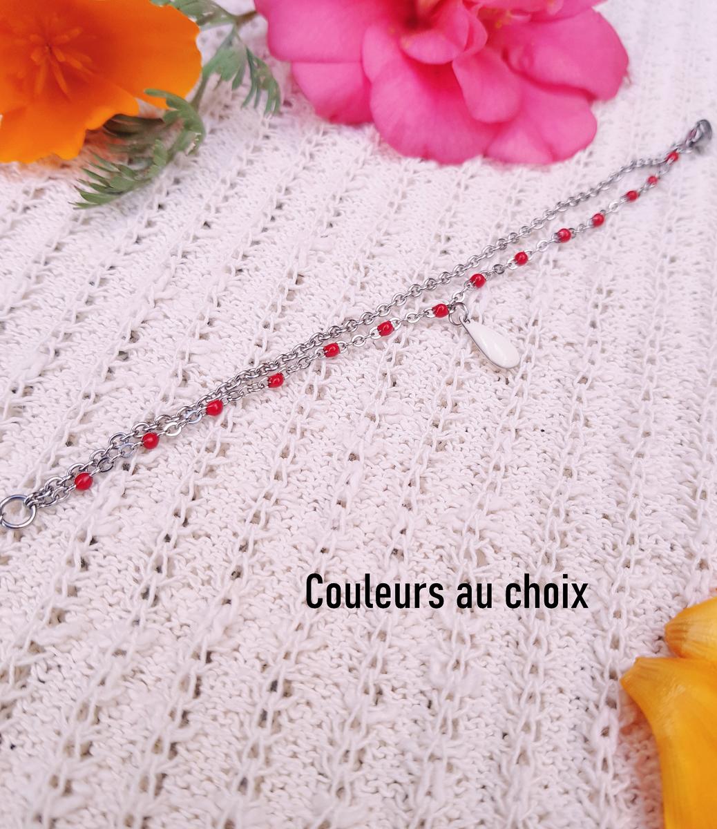 Bracelet inox personnalisable - double chaîne et sequin goutte colorée