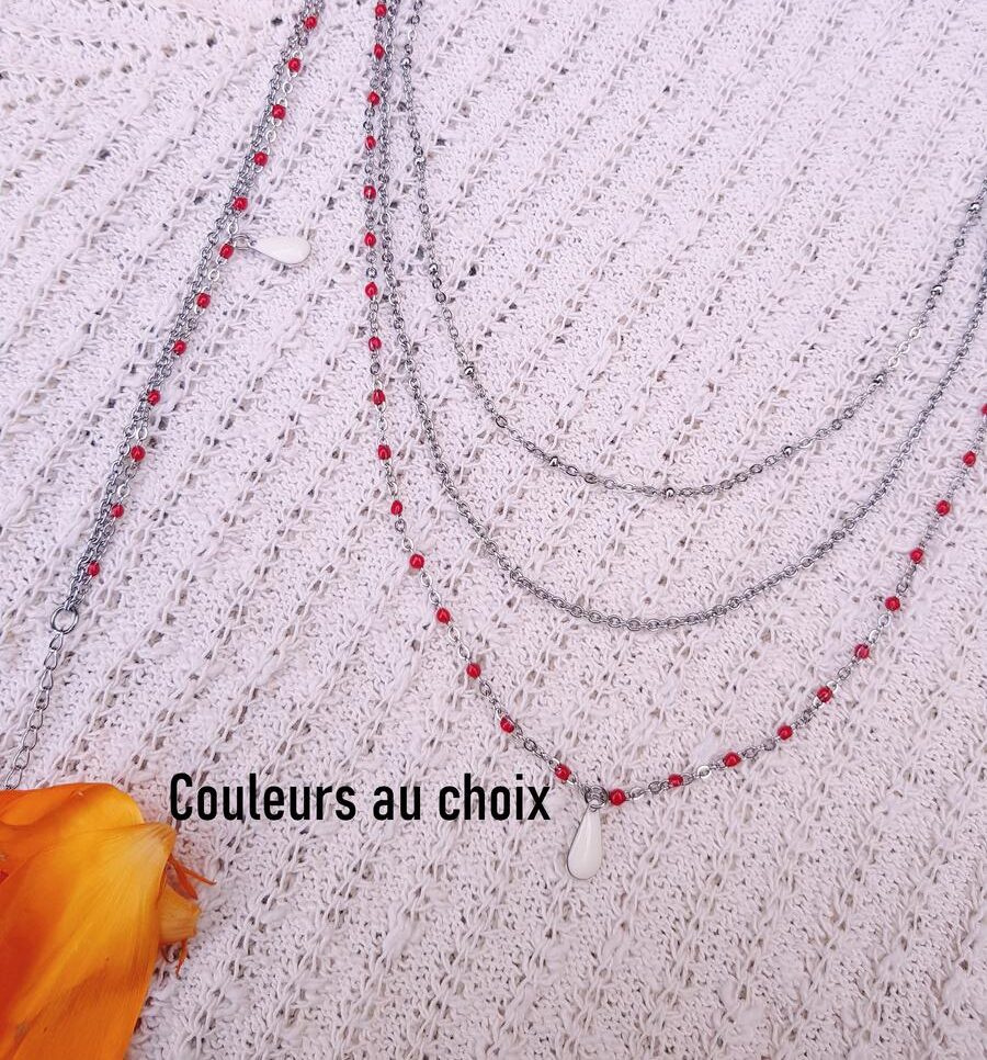 Bracelet et collier inox personnalisable - double chaîne et sequin goutte colorée