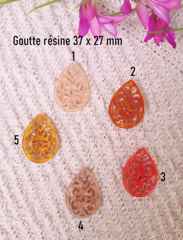 goutte résine 37x27mm - couleur orangée Boucles d'oreilles inox personnalisables - Clou rond et goutte résine