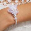 Bracelet inox mariage - Perles et fleur blanches