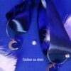 Boucles d'oreilles inox fait main - Créole lune argentée et sequin bleu. Calino crea