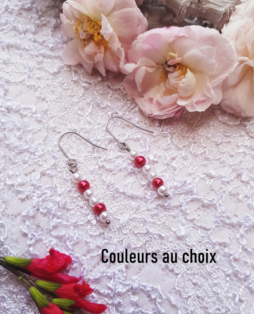 Boucles d'oreilles inox mariage personnalisables fait main - Perles blanches et rouges. Calino Crea Boucles d'oreilles inox mariage personnalisables fait main - Perles blanches et rouges. Calino Crea