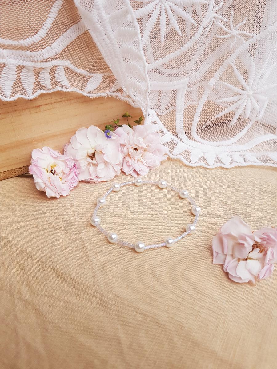 Bracelet mariage fait main - Perles blanches et bleu clair. Calino Crea