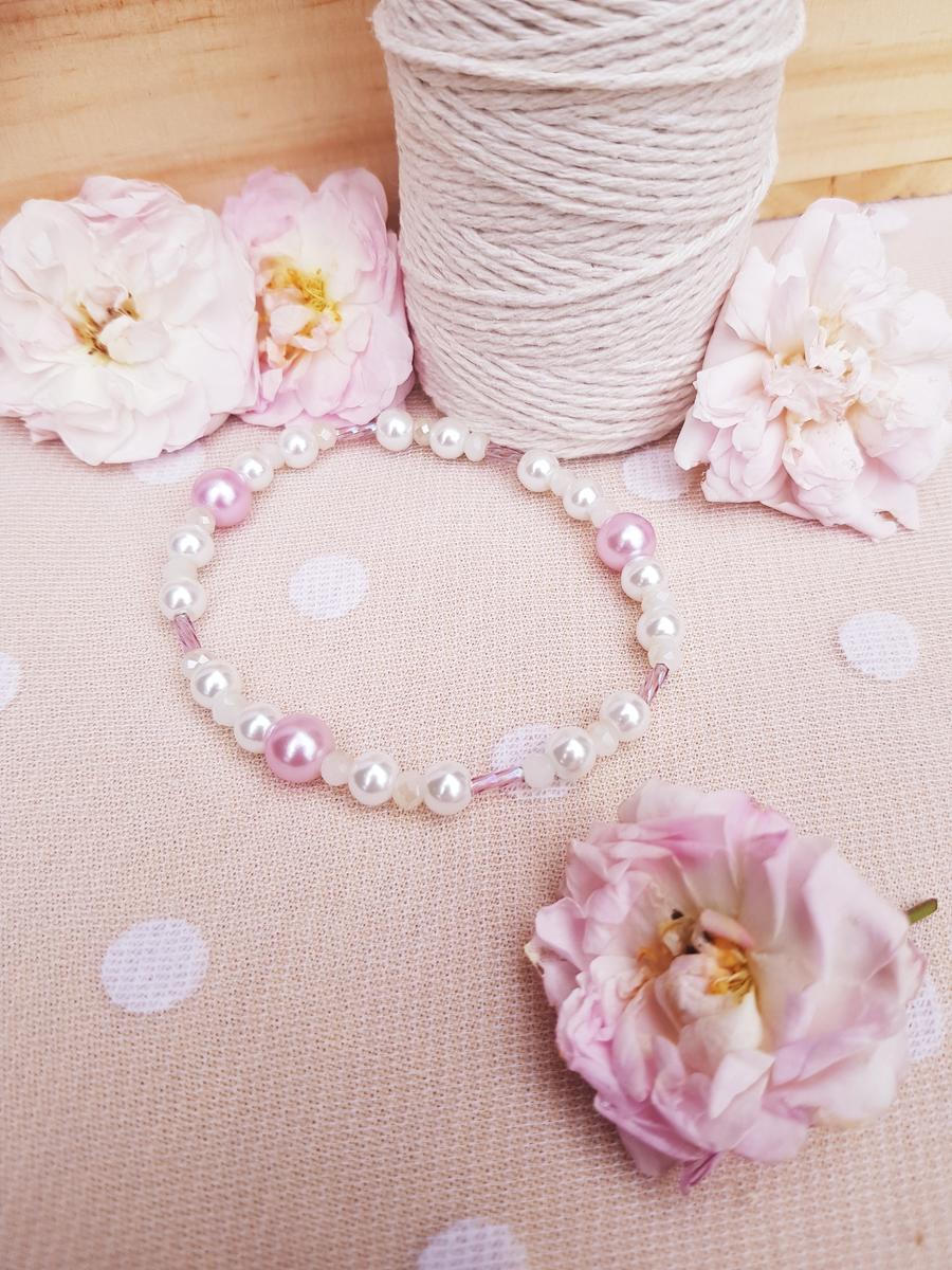 Bracelet inox mariage fait main - Perles roses et blanches. Calino Crea