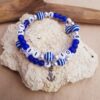 Bracelet d'allaitement - Perles blanches et bleues et ancre marine