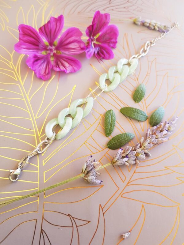Bracelet inox fait main - chaîne maillons menthe et argentés. Calino Crea