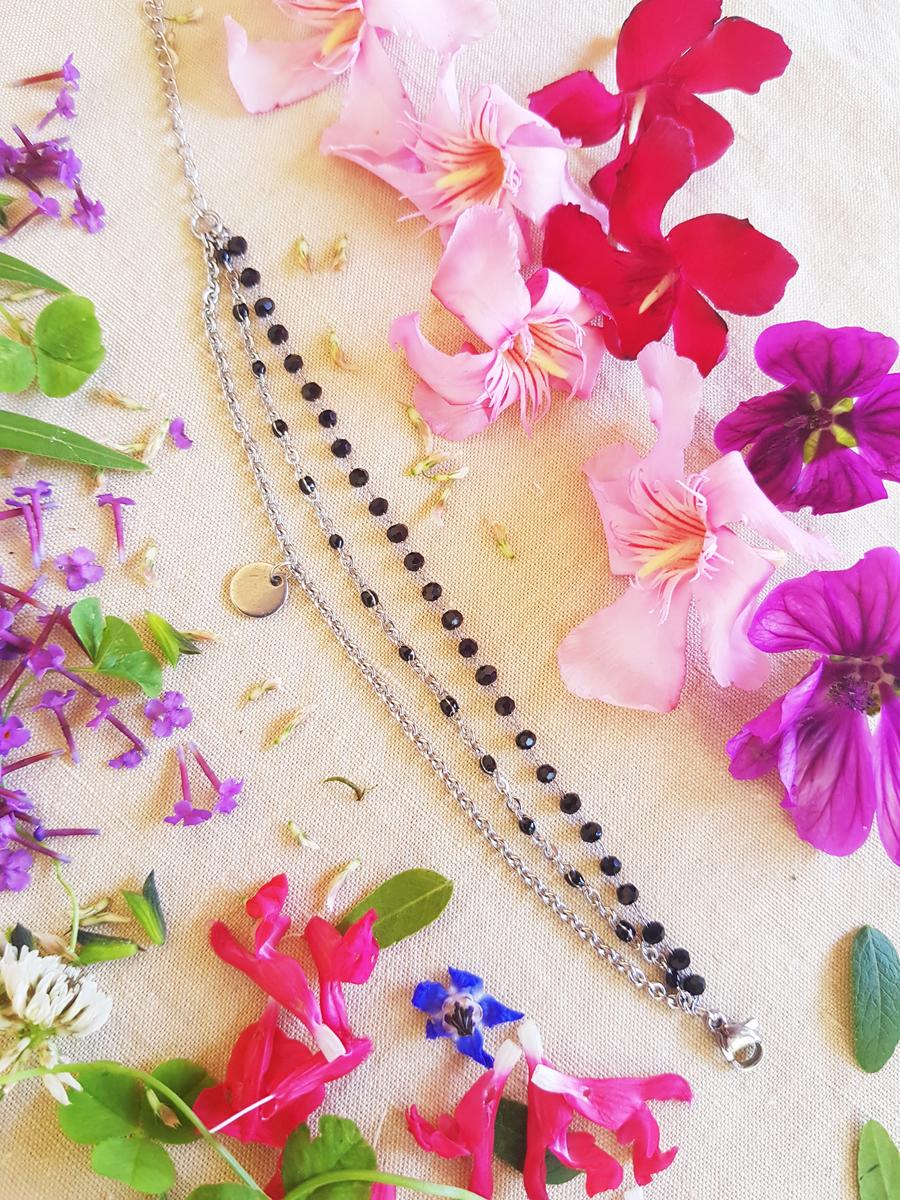 Bracelet inox fait main - triple chaîne émaillée et sequin argenté. Calino Crea