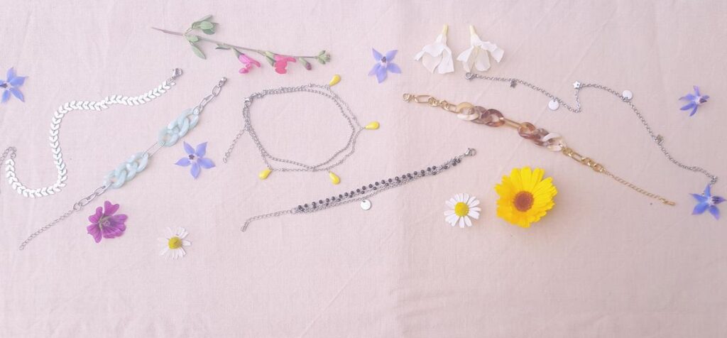 Bannière chaînes de cheville et bracelets