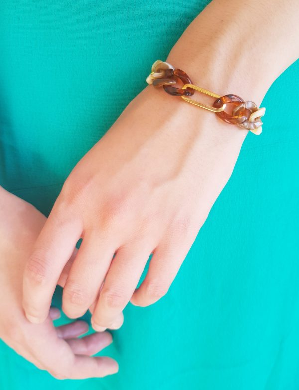 Bracelet inox fait main - chaîne maillons marron, beige et dorés. Calino Crea