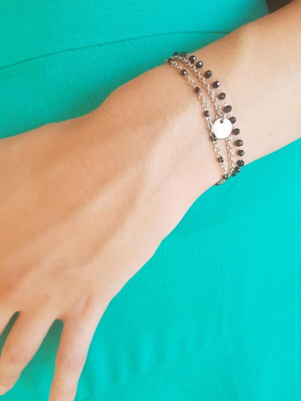 Bracelet inox fait main - triple chaîne émaillée et sequin argenté. Calino Crea Bracelet inox fait main - triple chaîne émaillée et sequin argenté. Calino Crea