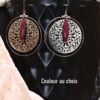 Boucles d'oreilles inox personnalisables fait main - anneau, filigrane et sequin amande bordeaux. Calino Crea