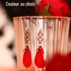 Boucles d'oreilles inox personnalisables fait main - Cœurs et sequin émaillé goutte rouge. Calino Crea